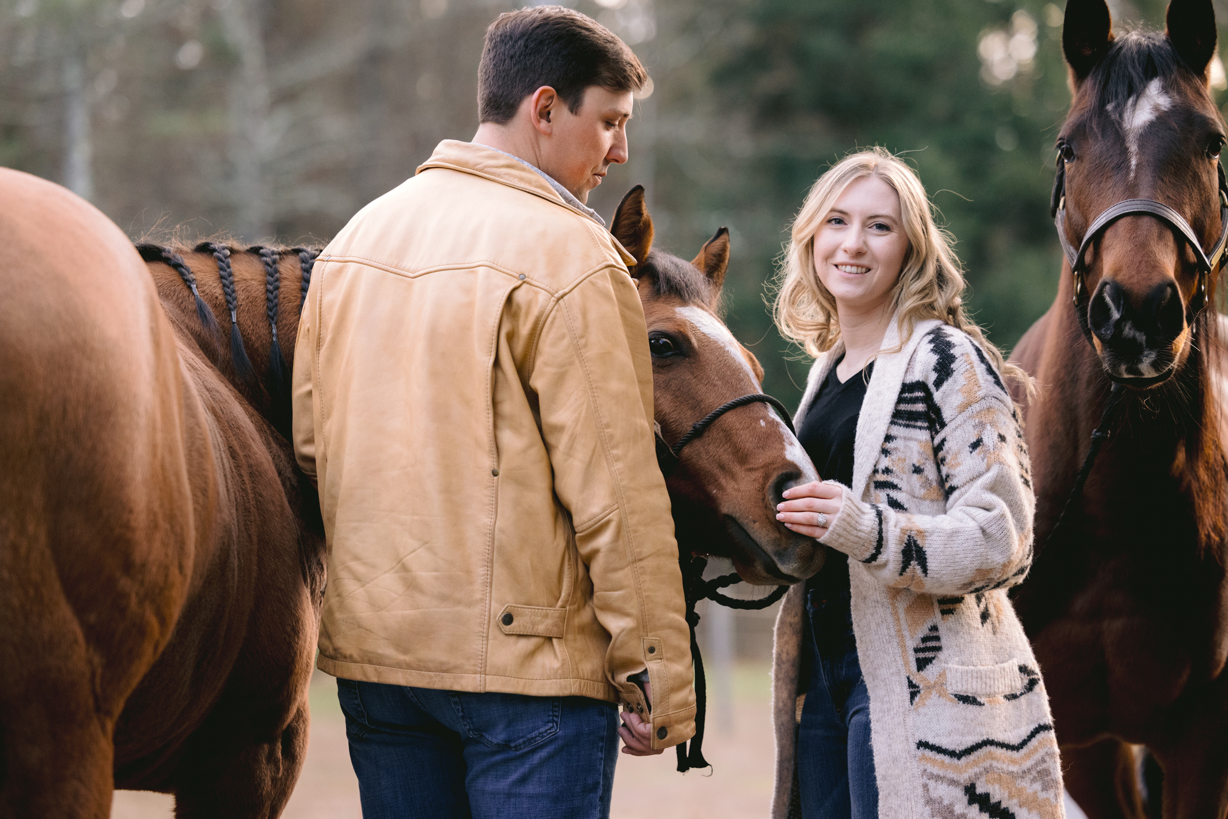 Saratoga engagement photography with horses